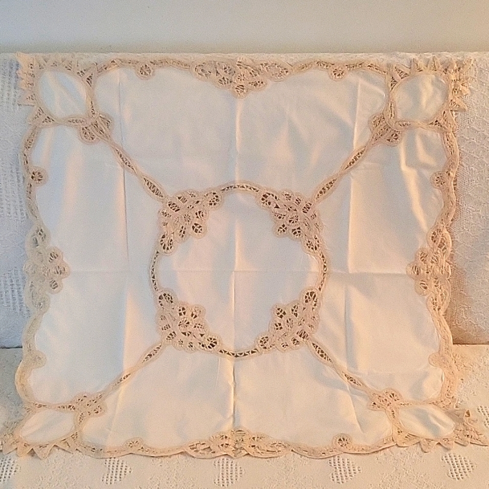 SALE! Vintage Battenburg Lace Curtains & Tablecloths Set, Ecru, 4 Pieces!
